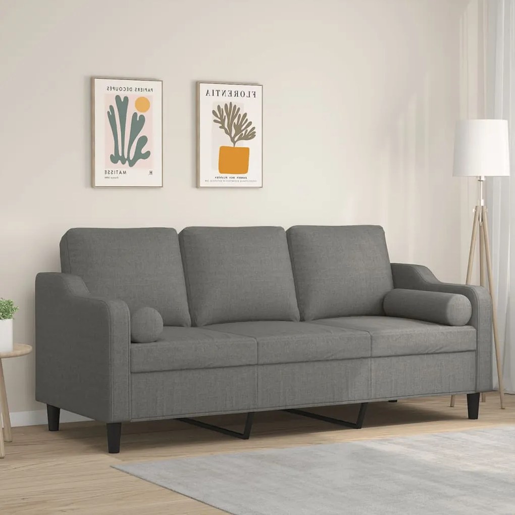 vidaXL Sofá 3 lugares + almofadas/almofadões 180cm tecido cinza-escuro