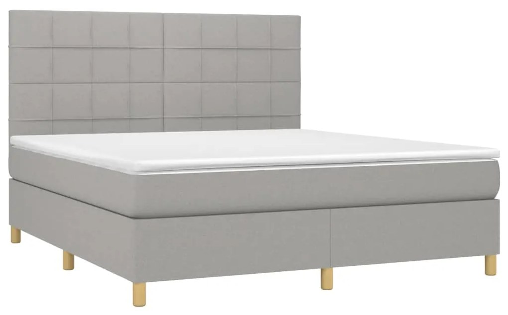 Cama box spring c/ colchão e LED 160x200 cm tecido cinza-claro