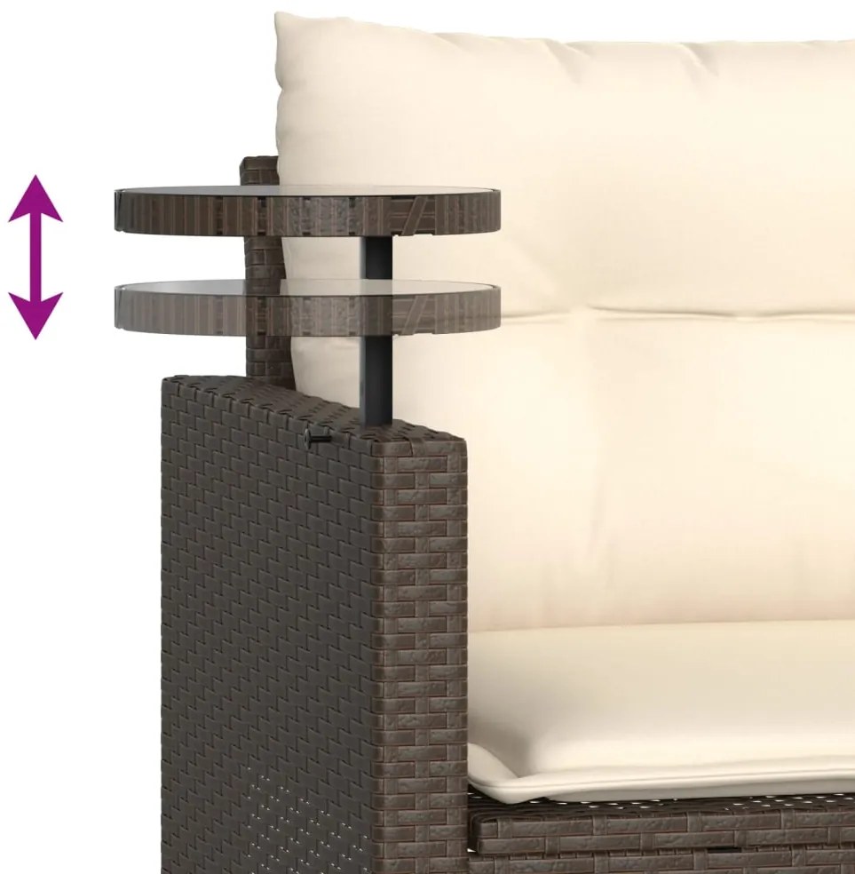 3 pcs conjunto sofás de jardim com almofadões vime PE castanho