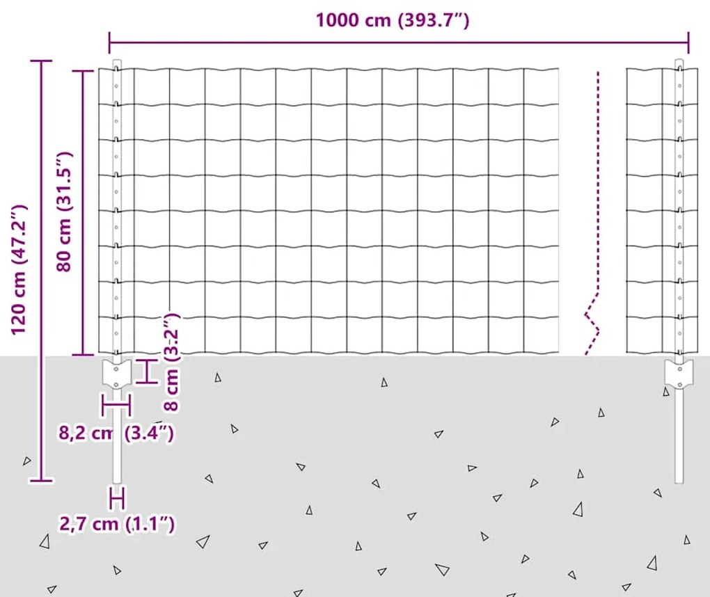 Cerca Euro com 5 Postes U Prateado 0,8x10 m Aço