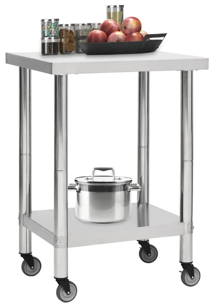 Mesa de trabalho de cozinha c/ rodas 60x30x85 cm aço inoxidável
