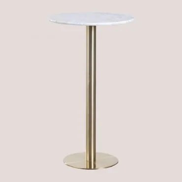 Mesa Alta De Bar Redonda Ø60 Cm Em Pedra Natural Xiren Mármore Branco Guangxi - Dourado Escovado - Sklum