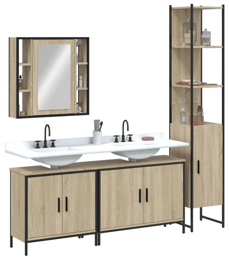 vidaXL 4 pcs conj. móveis casa banho derivados madeira carvalho sonoma