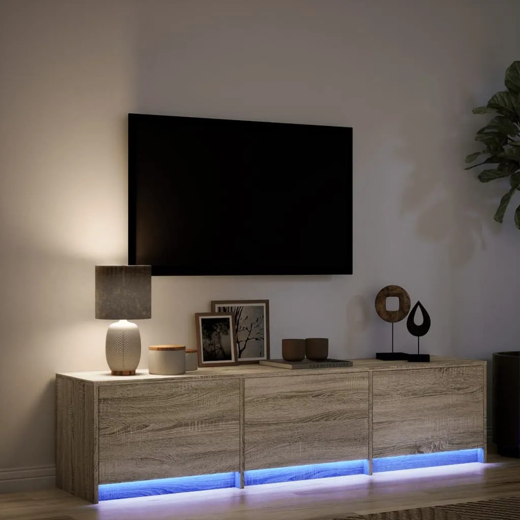 Móvel de TV com luzes LED derivados de madeira carvalho sonoma