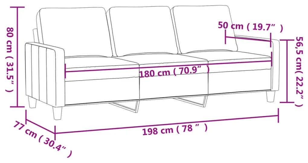 Sofá de 3 lugares tecido 180 cm castanho