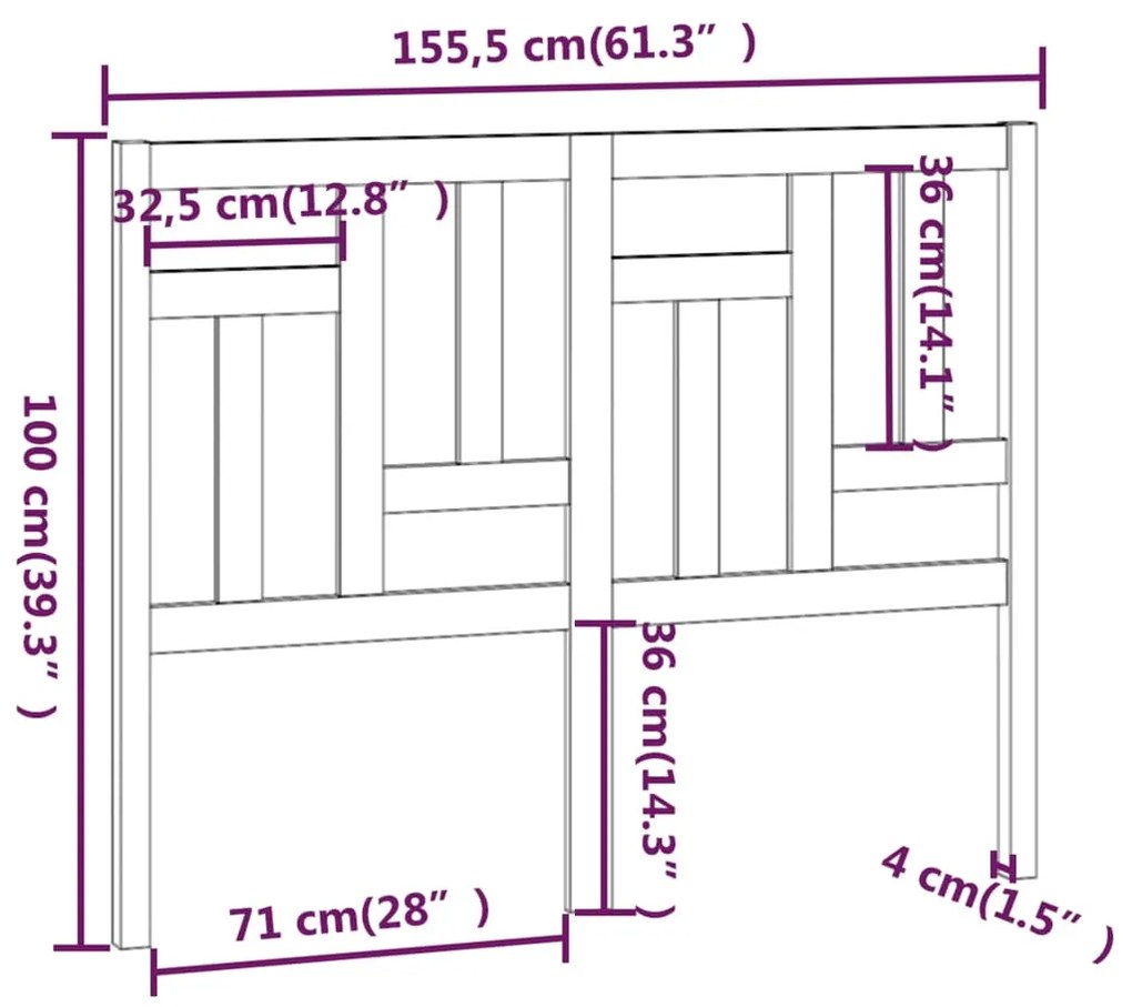 Cabeceira de cama 155,5x4x100 cm pinho maciço cinzento