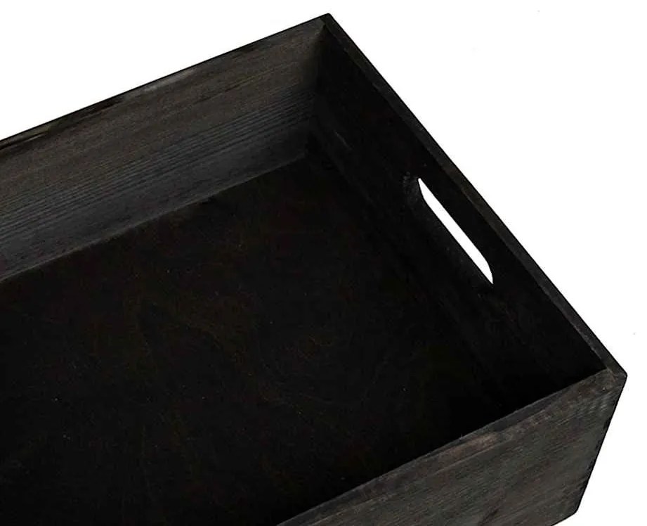 Caixa madeira com pegas preta 40x30x13 cm pinho madeira maciça