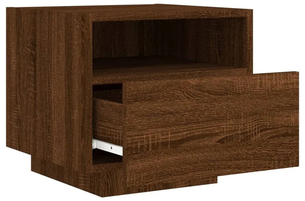 Mesa de cabeceira c/ luzes LED 40x39x37 cm carvalho castanho