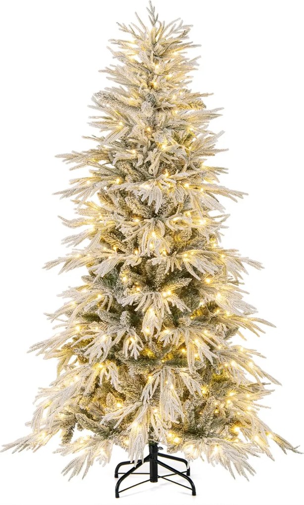 Árvore de Natal com neve 180 cm com luzes incorporadas 250 luzes LED brancas quentes 594 pontas de PVC e PE Verde e Branca