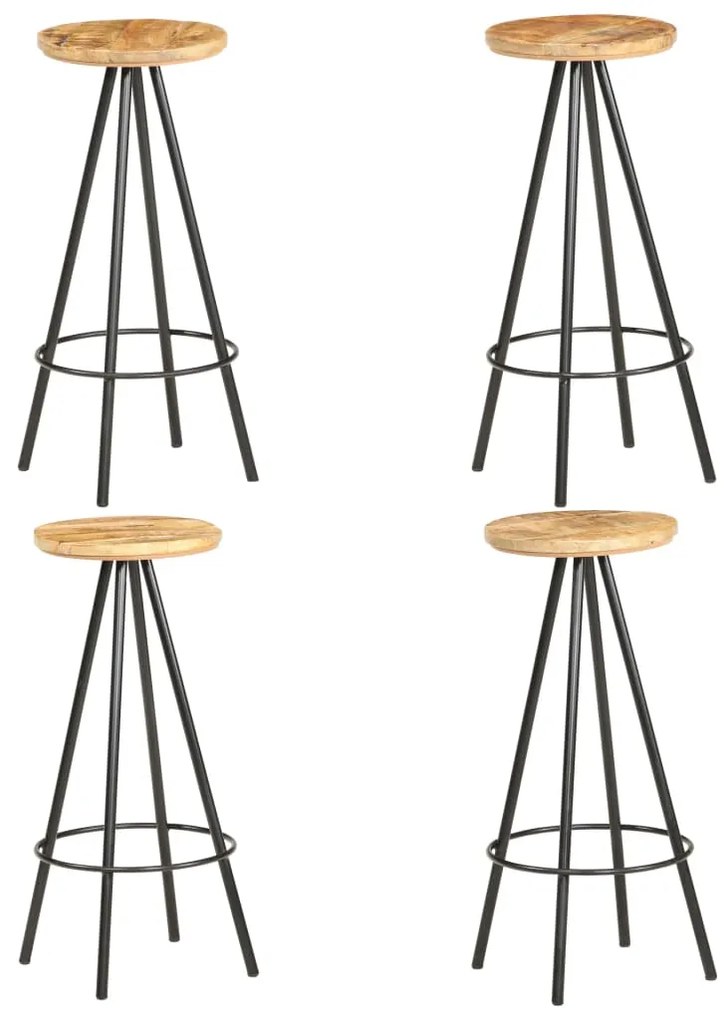 Bancos de bar 4 pcs madeira de mangueira áspera