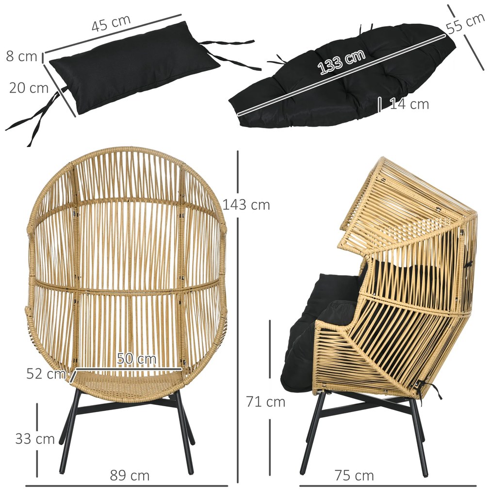 Poltrona de Vime Sintético "Freya" - Jardim em Forma de Ovo com Apoio