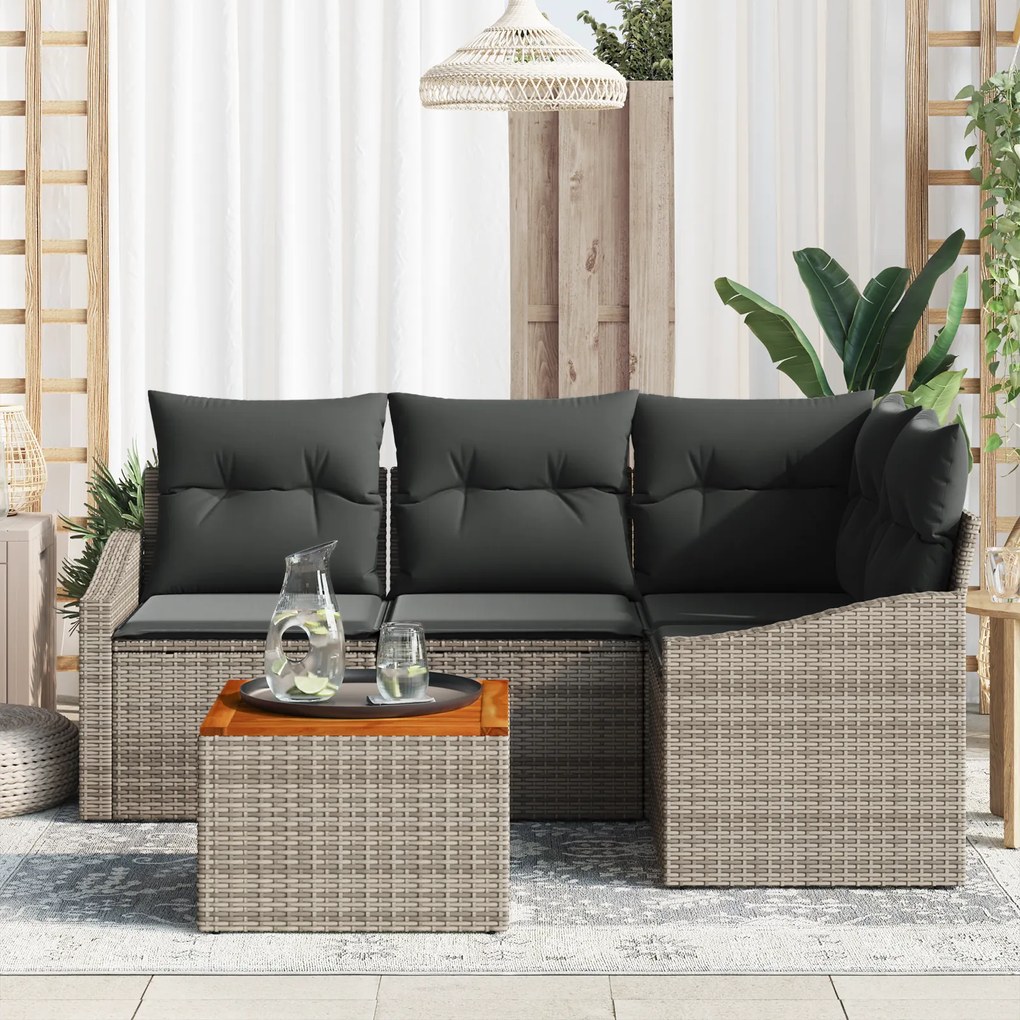 Conjunto de Sofá de 5 Peças para Jardim com Almofadas Cinza Polirattan
