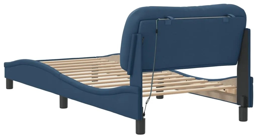 Estrutura de cama com LED sem colchão 90x200 cm tecido azul