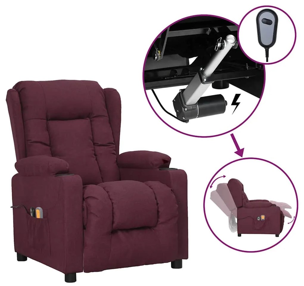 vidaXL Poltrona de massagens elétrica tecido roxo