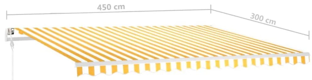 Toldo retrátil manual com luzes LED 4,5x3 m amarelo e branco