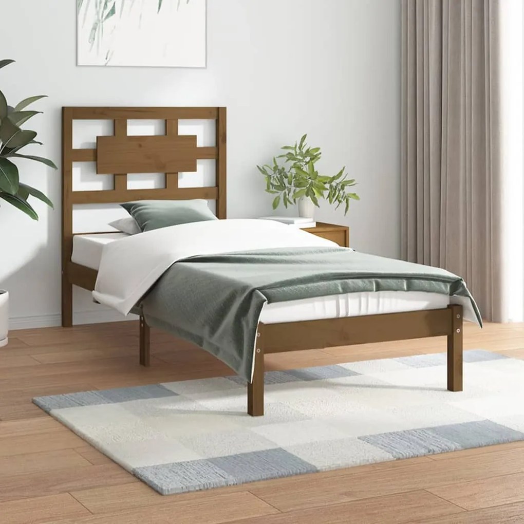 3107341 vidaXL Estrutura de cama 90x200 cm pinho maciço castanho mel