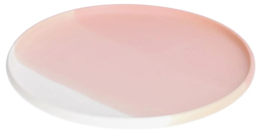 Kave Home - Prato raso Sayuri de porcelana rosa e branco