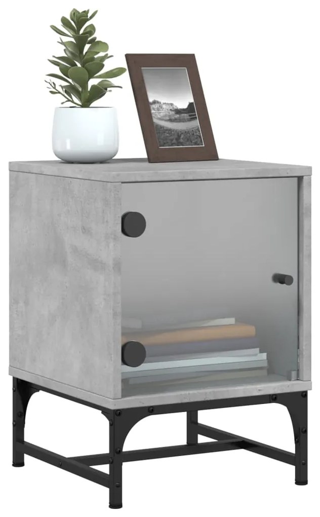 Mesa cabeceira c/ porta vidro 2 pcs 35x37x50cm cinzento cimento