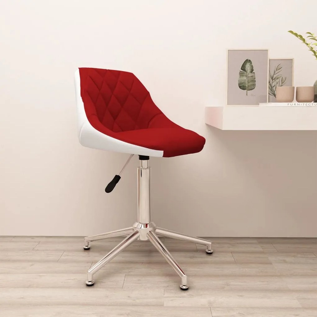 vidaXL Cadeira escritório giratória couro art. vermelho tinto e branco