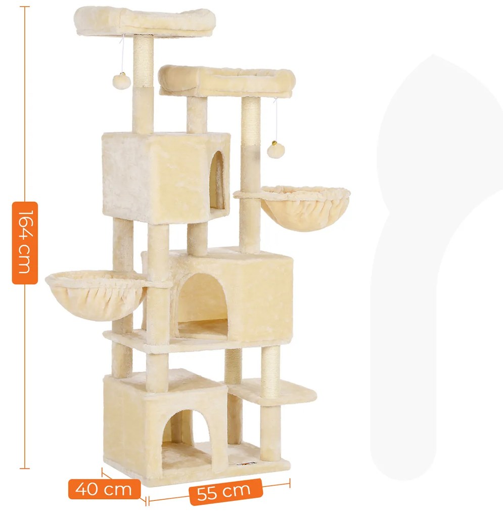 Arranhador gatos 164 cm com 3 grutas Bege