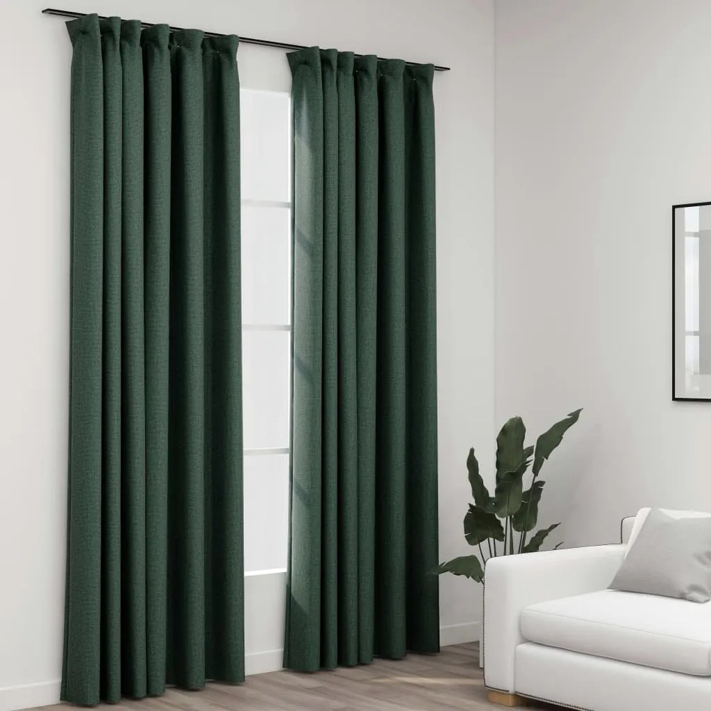321190 vidaXL Cortinas opacas aspeto linho c/ ganchos 2 pcs 140x245 cm verde