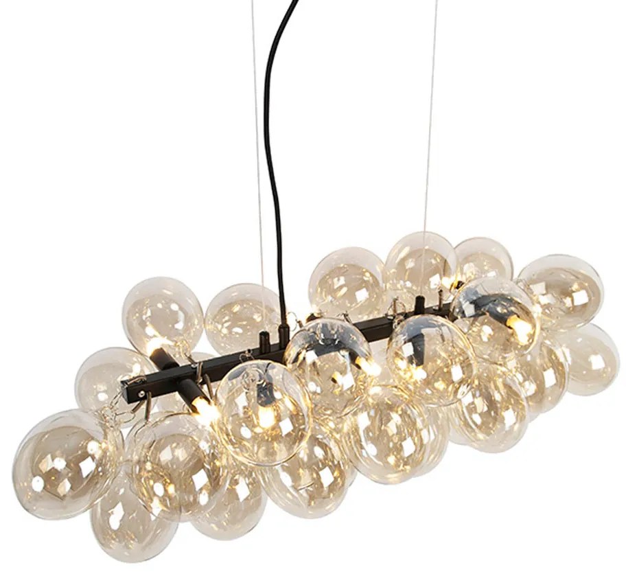 Candeeiro de suspensão design preto com vidro âmbar 8 luzes - Uvas