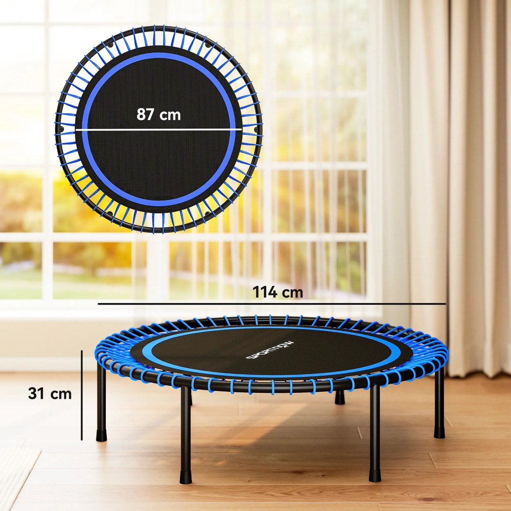 Trampolim de Fitness Adultos Ø114 cm com Estrutura de Aço Reforçada para Treino de Pernas Corpo Azul e Preto