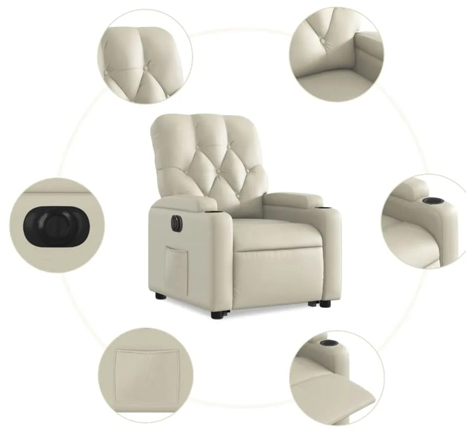 Poltrona reclinável elevatória elétrica couro artificial creme