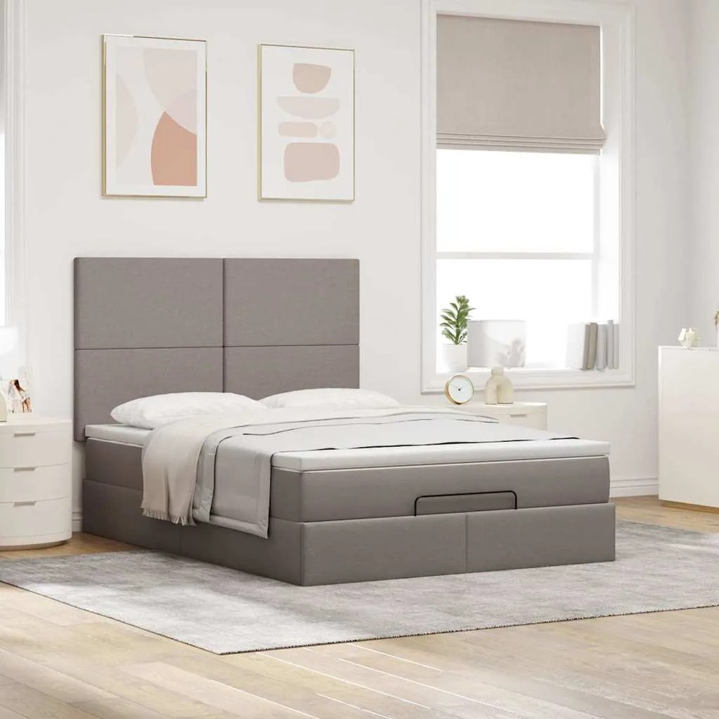 Estrutura de cama otomana com colchão tecido cinzento 140x200cm