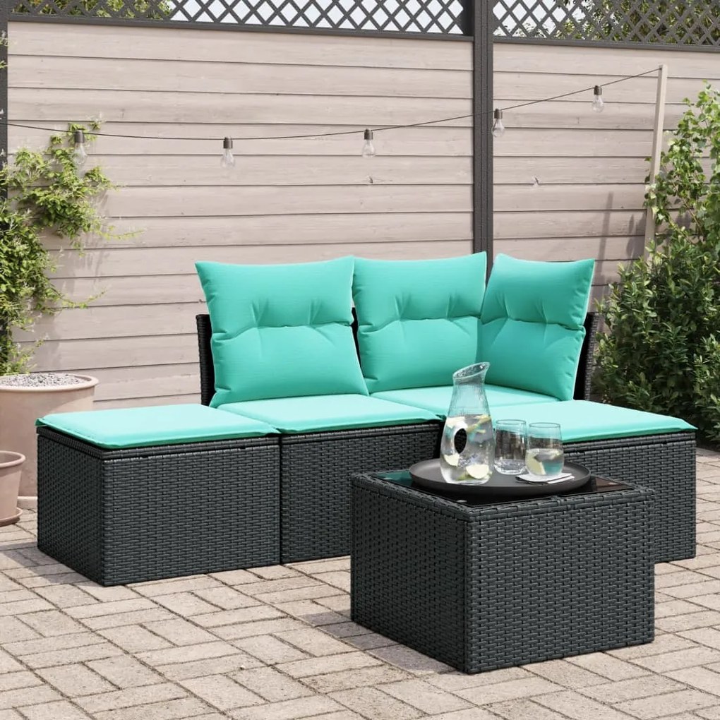 vidaXL 5 pcs conjunto de sofás p/ jardim c/ almofadões vime PE preto