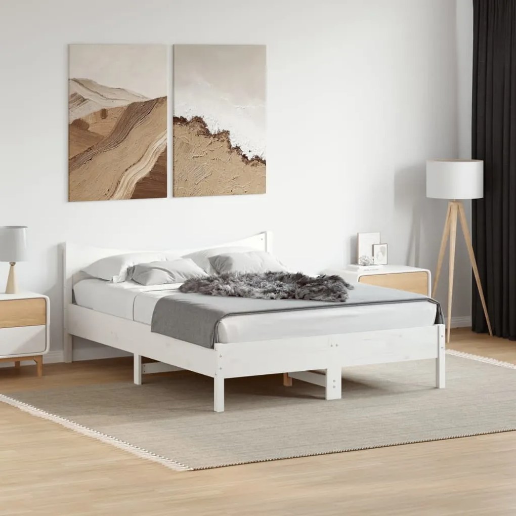 Estrutura de cama 140x190 cm madeira de pinho maciça branco