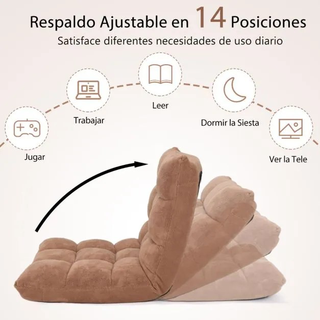 Sofá chão dobrável Costas ajustáveis 14 posições Cadeira de quarto Sala de estar 105 x 56 x 15 cm Bege