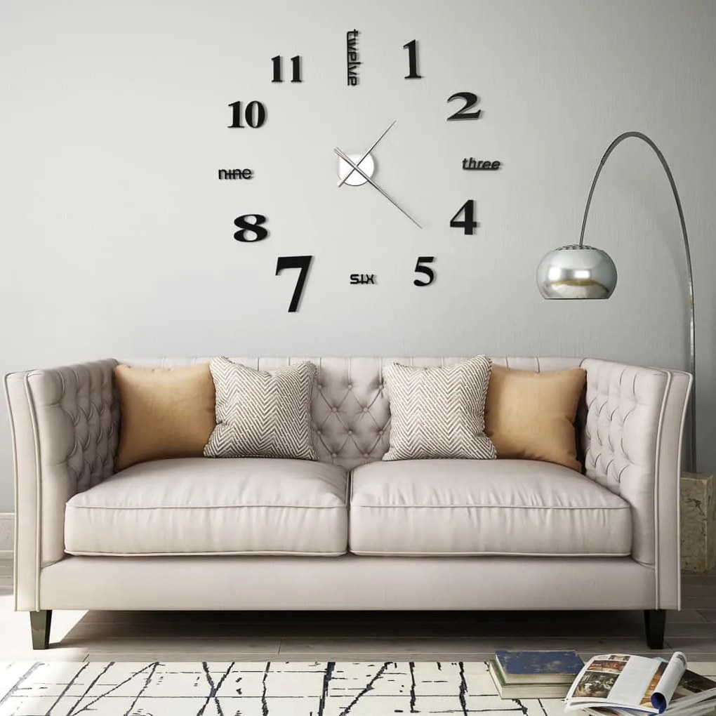 50635 vidaXL Relógio de parede 3D com design moderno 100 cm XXL preto