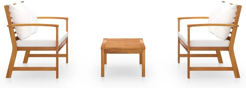 3 pcs conjunto de lounge de jardim com almofadões acácia maciça