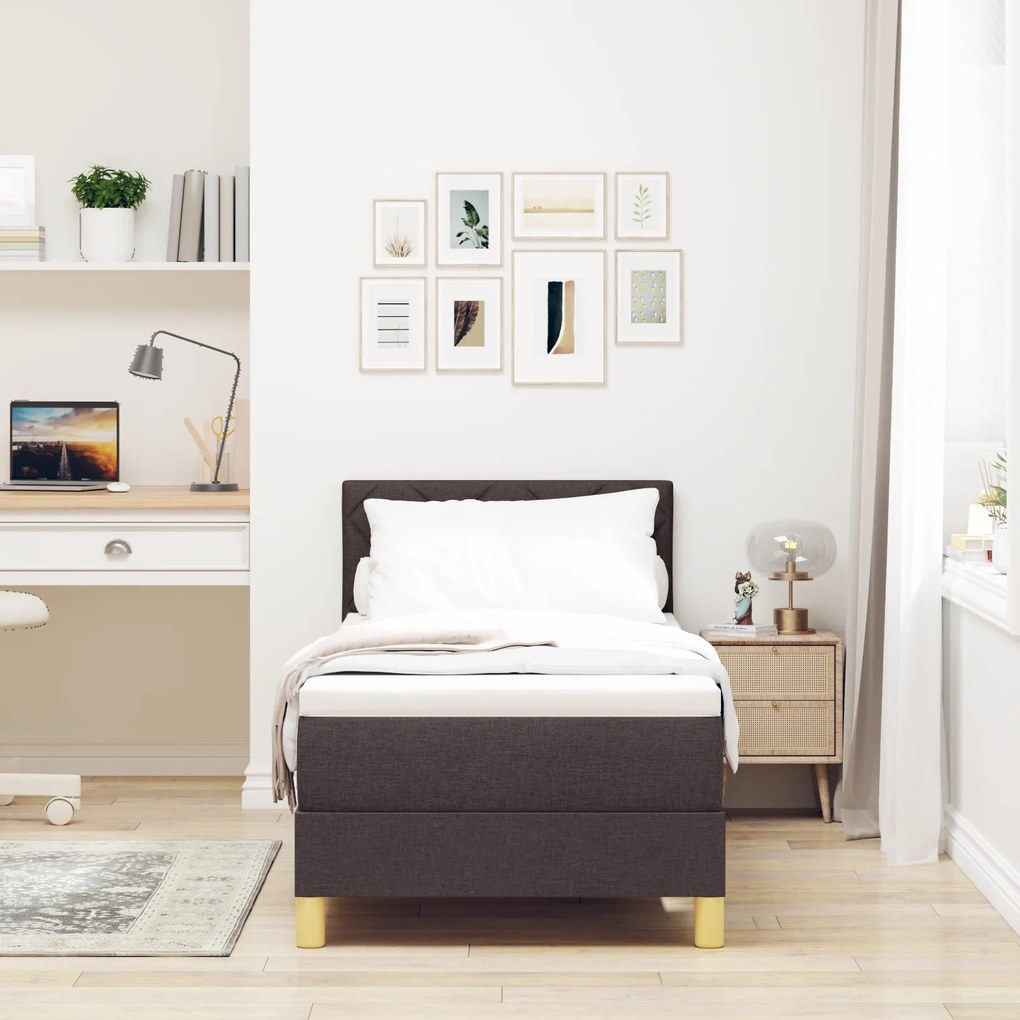 Cama Box Spring com Colchão Castanho Escuro 80x200 cm Tecido