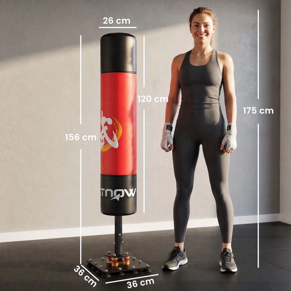 Saco de Boxe de Pé para Adultos 156 cm com 12 Ventosas e Absorção de Impactos para Kickboxing MMA e Muay Thai Vermelho