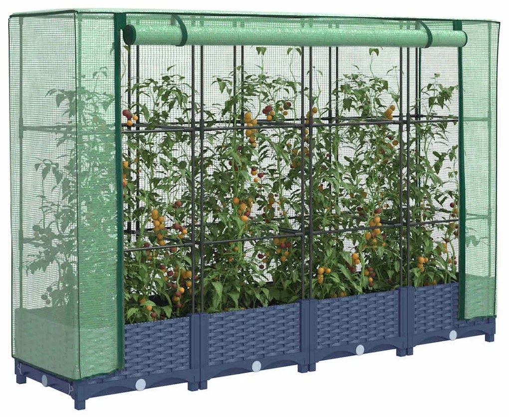 vidaXL Canteiro elevado com cobertura para estufa, estilo rattan, 160x40x123 cm