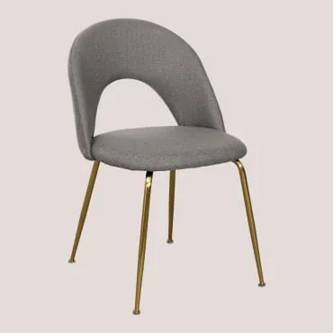 Cadeira De Jantar Estofada Glorys Dourado & Tecido Toupeira Claro & Tela - Sklum