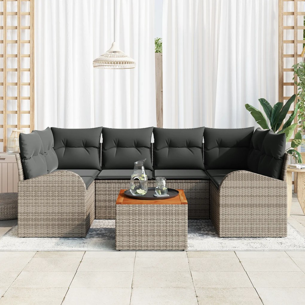 Conjunto de Sofá para Jardim vidaXL com Almofadas Cinza Polyrattan Acá
