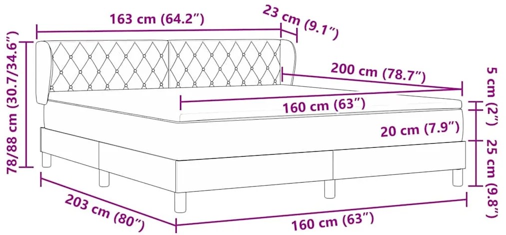 Cama Box com Colchão Cinza Claro 160x200 cm Veludo