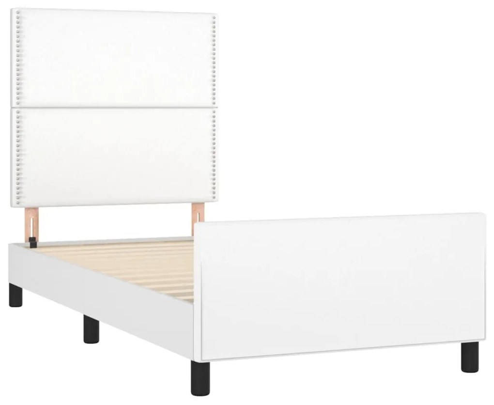 Estrutura de cama c/ cabeceira couro artificial 80x200cm branco