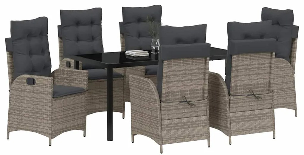 Conjunto de jantar de jardim com 7 peças e almofadas cinzas em rattan
