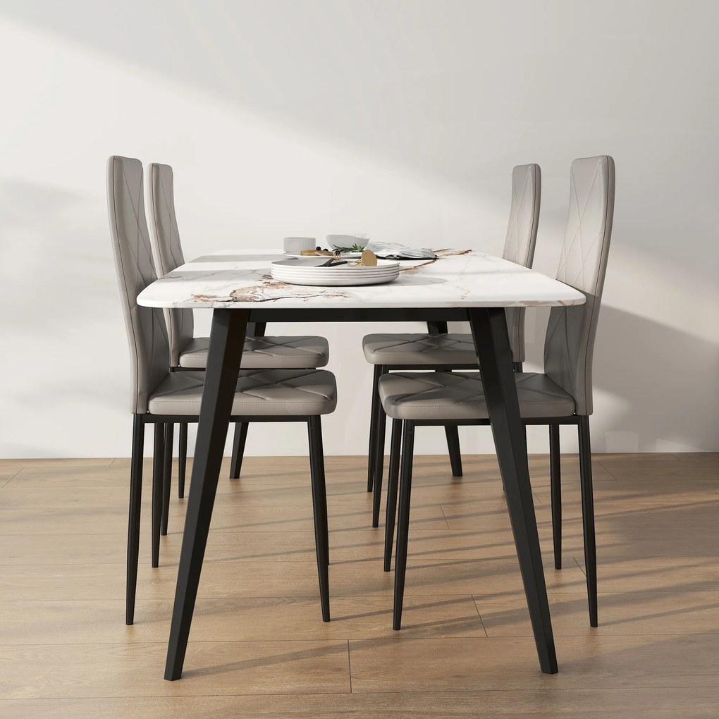Conjunto de 4 Cadeiras de Sala de Jantar Estofadas em Couro Sintético (MESA NÃO INCLUÍDA) com Encosto Alto e Pés de Aço 41x50x97 cm Cinza