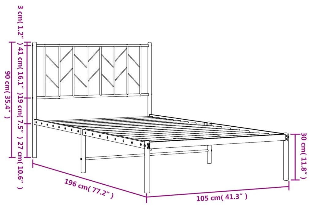 Estrutura de cama com cabeceira 100x190 cm metal branco