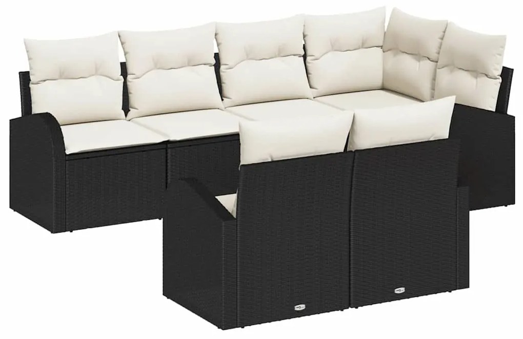 Conjunto de Sofá de Jardim vidaXL de 7 Peças com Almofadas Preto Polir