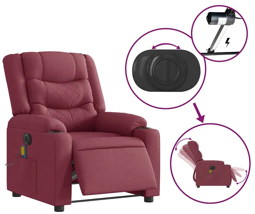 Poltrona reclinável de massagens elétrica tecido vermelho tinto
