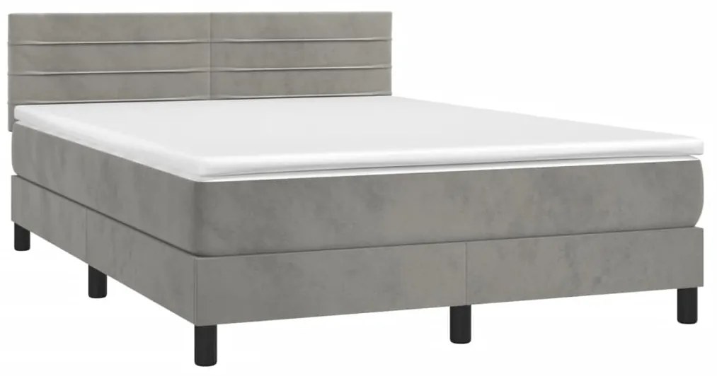 Cama com molas/colchão 140x190 cm veludo cinzento-claro