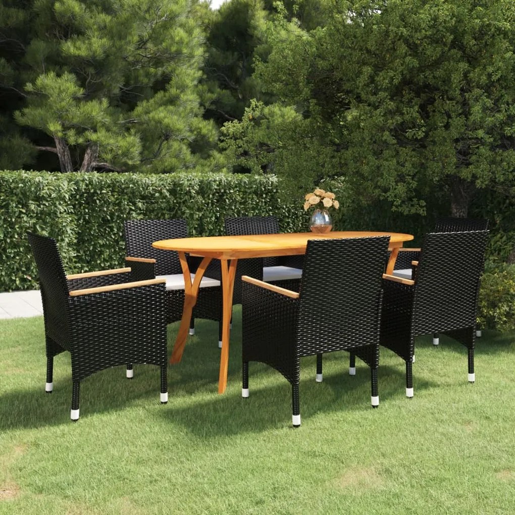 vidaXL 7 pcs conjunto de jantar para jardim preto