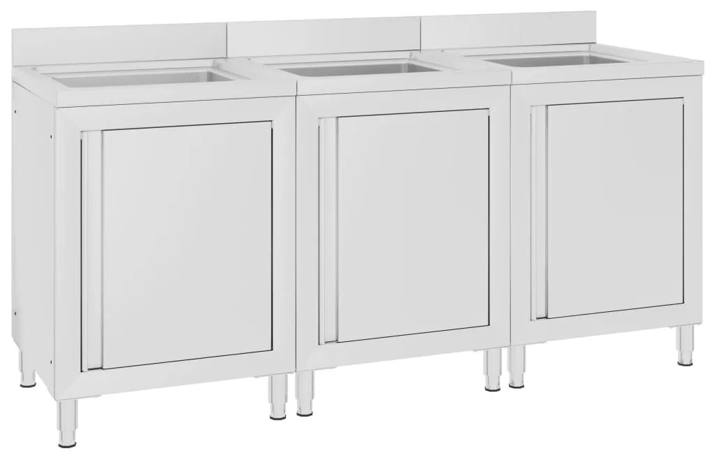 Armários c/ lava-louça cozinha comercial 3 pcs aço inoxidável