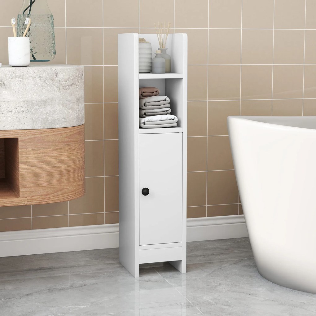 Conjunto de 2 armários de casa de banho 20 cm x 18 cm x 80 cm com porta e estantes ajustáveis, suporte para papel higiénico e organizador para casa de